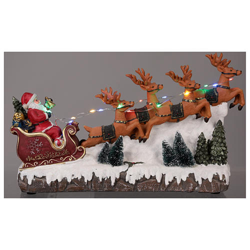 Christmas Village Santas Reindeer Sleigh With Light Music