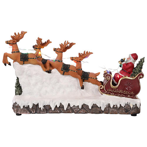 Christmas Village Santas Reindeer Sleigh With Light Music