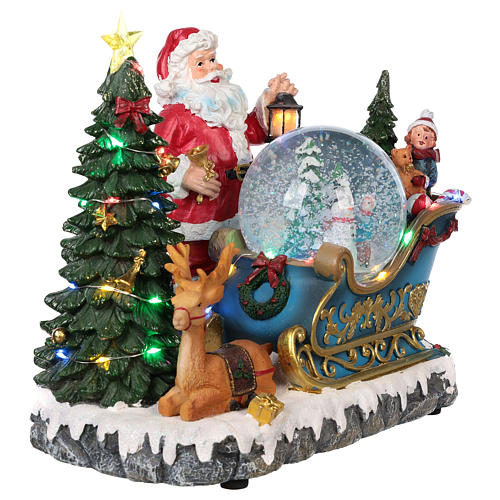 Weihnachtsmann Schlitte mit Schneekugel 25x30x20cm Licht und Musik 4