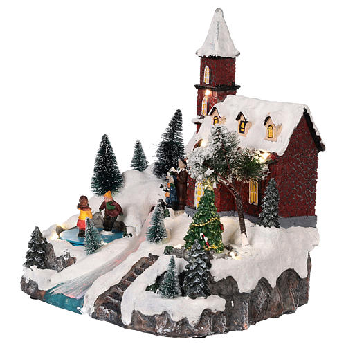 Animated Christmas village with church movement lights music 30x25x20 cm 3