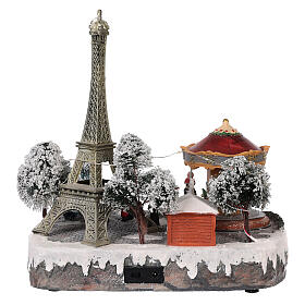 Christmas village Paris, moving elements, light and music 30x30x25 cm s5