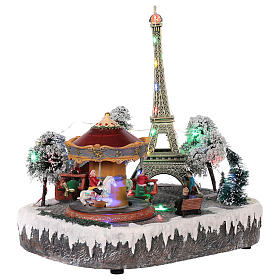 Cenário de Natal Paris movimento luzes música 30x30x25 cm s4