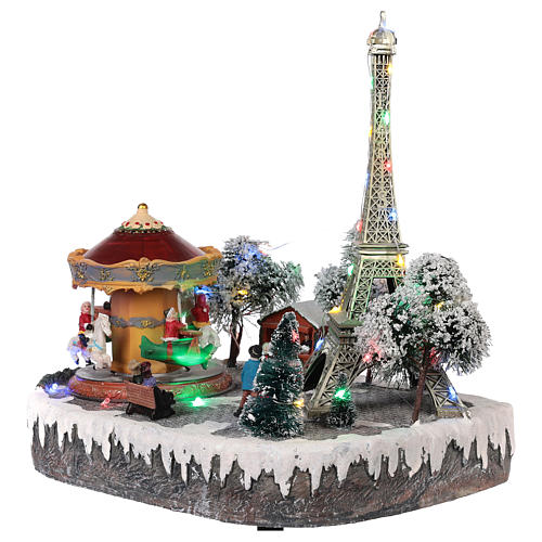 Cenário de Natal Paris movimento luzes música 30x30x25 cm 3