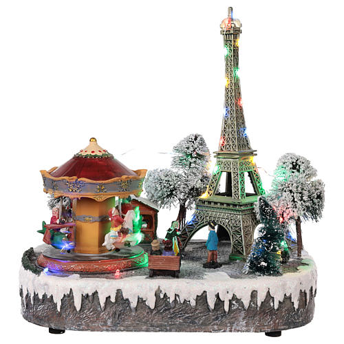 Paris Christmas village movement lights music 30x30x25 cm 1