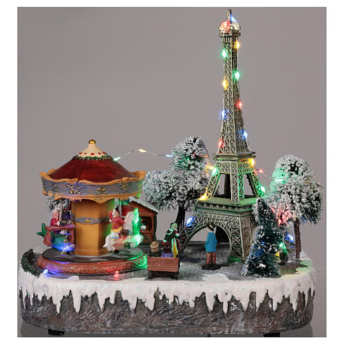 Paris Christmas village movement lights music 30x30x25 cm 2
