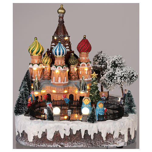 Cenário de Natal Moscovo movimento luzes música 30x25x30 cm 2