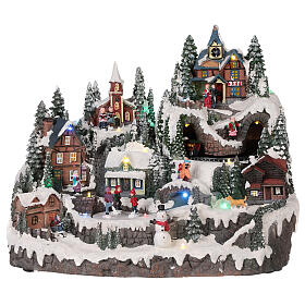 Christmas village ice rink animated lights music 40x30x30