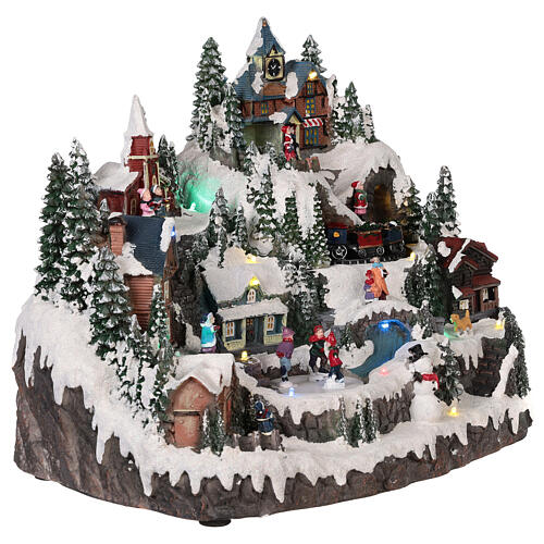 Christmas village ice rink animated lights music 40x30x30 4