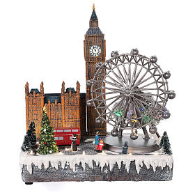 Cenário de Natal Londres movimento luzes música 35x30x25 cm