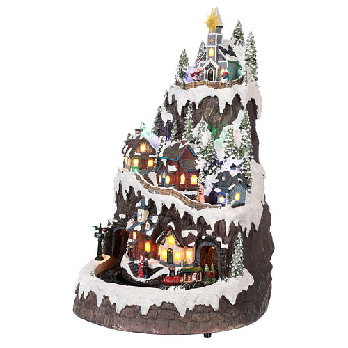 Christmas village snowy mountain animation lights music 50x35x30 3