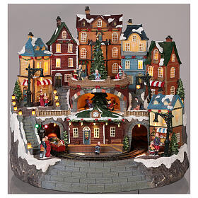Christmas village town and moving train lights music 40x40x35 cm