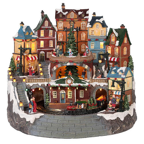 Christmas village town and moving train lights music 40x40x35 cm | online  sales on 