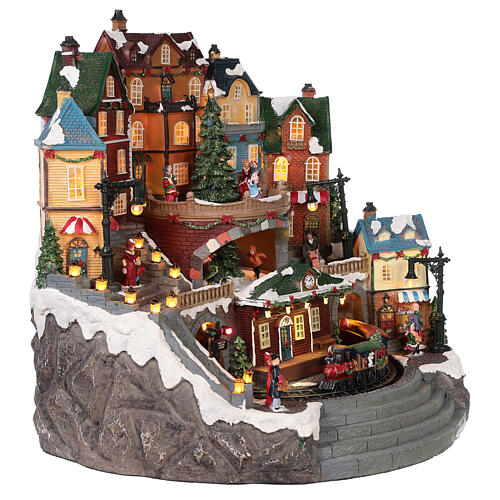 Christmas village town and moving train lights music 40x40x35 cm 4