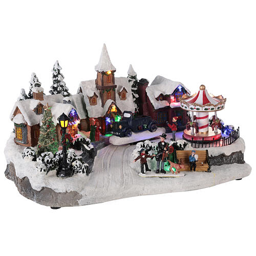 Villaggio invernale auto in movimento musica e luci 40x25x20 cm 4