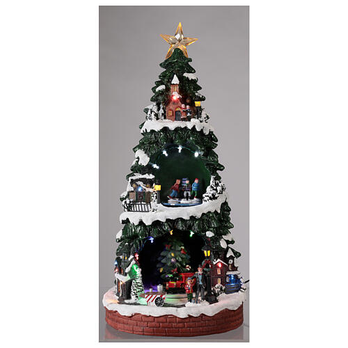 Cenário natalino em miniatura árvore de Natal com pista de gelo 40x20x19 cm 2