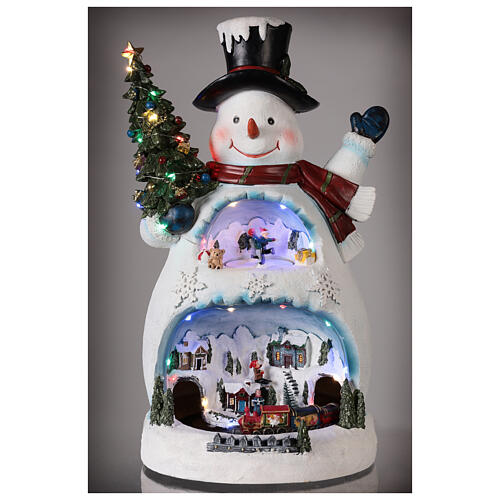 Boneco de neve cenário natalino em miniatura com pista de gelo e comboio 45x20x25 cm 2