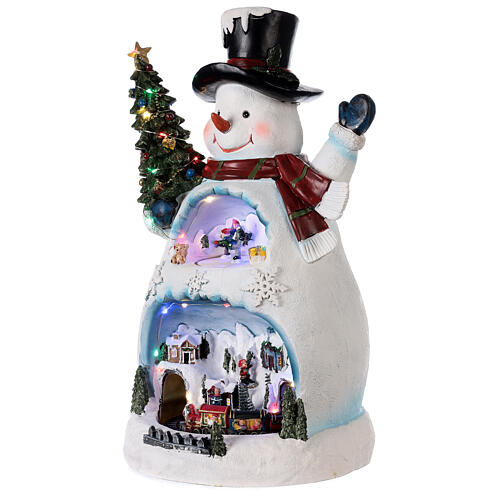 Boneco de neve cenário natalino em miniatura com pista de gelo e comboio 45x20x25 cm 3