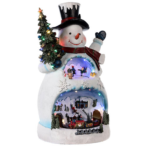 Boneco de neve cenário natalino em miniatura com pista de gelo e comboio 45x20x25 cm 4