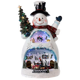 Snowman winter village with ice rink and train, 45x20x25 cm