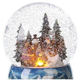Globo de neve de vidro com caixa de música, crianças e boneco de neve, 20x15x15 cm