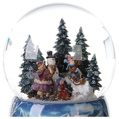 Globo de neve de vidro com caixa de música, crianças e boneco de neve, 20x15x15 cm 4