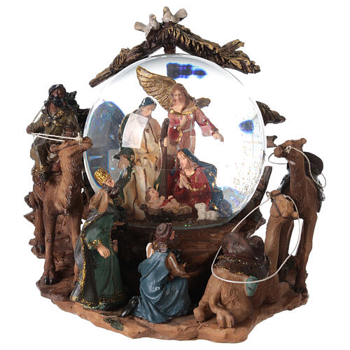 Globo de neve de vidro Natividade com anjo e caixa de música "Noite Feliz" 21x19x16 cm 1