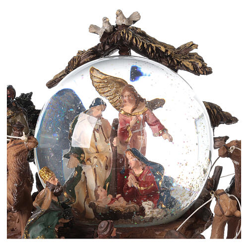 Globo de neve de vidro Natividade com anjo e caixa de música "Noite Feliz" 21x19x16 cm 2