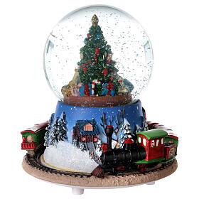 Christmas tree snow globe train music 15x15 cm