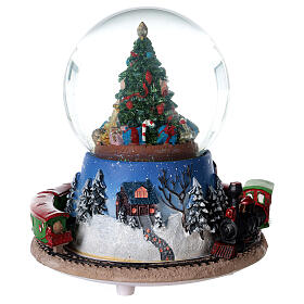 Globo de neve de vidro com comboio de brinquedo, árvore de Natal e caixa de música, 16x14,5 cm