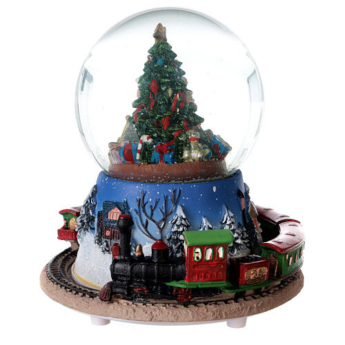 Globo de neve de vidro com comboio de brinquedo, árvore de Natal e caixa de música, 16x14,5 cm 3