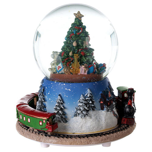 Globo de neve de vidro com comboio de brinquedo, árvore de Natal e caixa de música, 16x14,5 cm 5