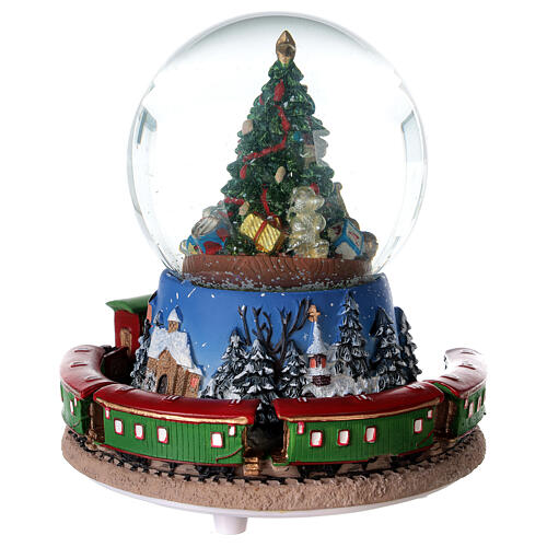 Globo de neve de vidro com comboio de brinquedo, árvore de Natal e caixa de música, 16x14,5 cm 7