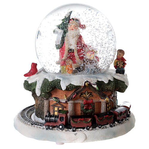 Globo de neve de vidro com Pai Natal e comboio de brinquedo 16x15x15 cm 2
