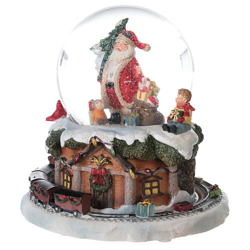 Globo de neve de vidro com Pai Natal e comboio de brinquedo 16x15x15 cm 3