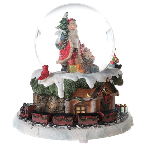 Globo de neve de vidro com Pai Natal e comboio de brinquedo 16x15x15 cm 5