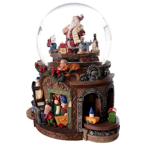 Oficina do Pai Natal com globo de neve de vidro e caixa de música, 25x23x17 cm 3