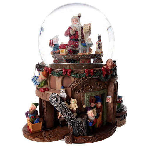 Oficina do Pai Natal com globo de neve de vidro e caixa de música, 25x23x17 cm 5