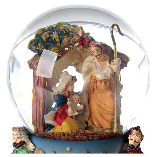 Szklana kula ze śniegiem Scena Narodzin Trzej Królowie pozytywka Boże Narodzenie 80 mm 4