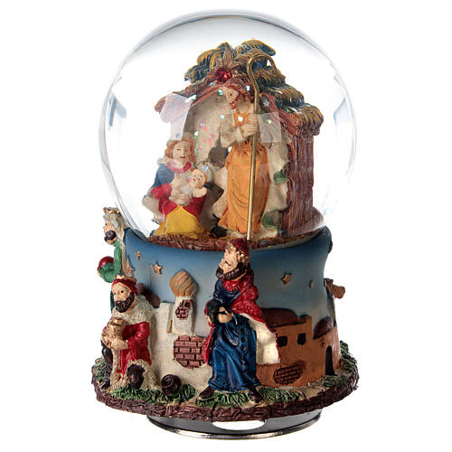 Globo de neve de vidro Natividade e Reis Magos com caixa de música, 14,5x10x10 cm 3