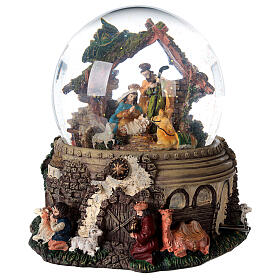 Globo de vidro com glitter figuras Natividade e presépio caixa de música, 20x19x19 cm