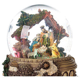 Globo de vidro com glitter figuras Natividade e presépio caixa de música, 20x19x19 cm