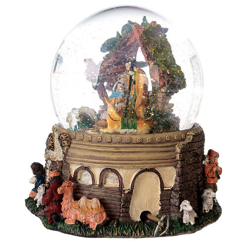 Globo de vidro com glitter figuras Natividade e presépio caixa de música, 20x19x19 cm 3