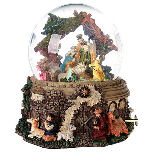 Globo de vidro com glitter figuras Natividade e presépio caixa de música, 20x19x19 cm 5