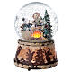 Globo de neve de vidro glitter bonecos de neve ao redor da fogueira, caixa de música, 14x10x10 cm s2