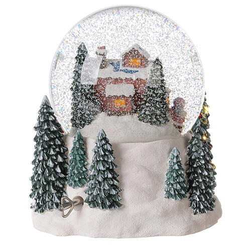 Weihnachtsspieluhr aus Glas mit Schnee Lichter und Weihnachtsmann, 20x20x20 cm 7