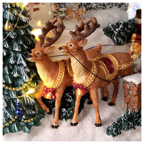 Esfera de vidrio nieve trineo Papá Noel carillón luces 20x20x20 cm 2