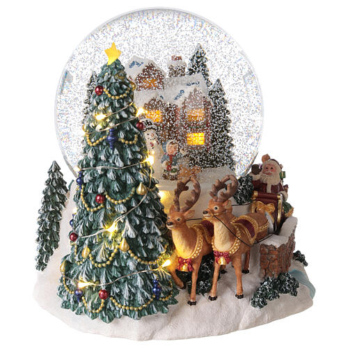 Esfera de vidrio nieve trineo Papá Noel carillón luces 20x20x20 cm 5