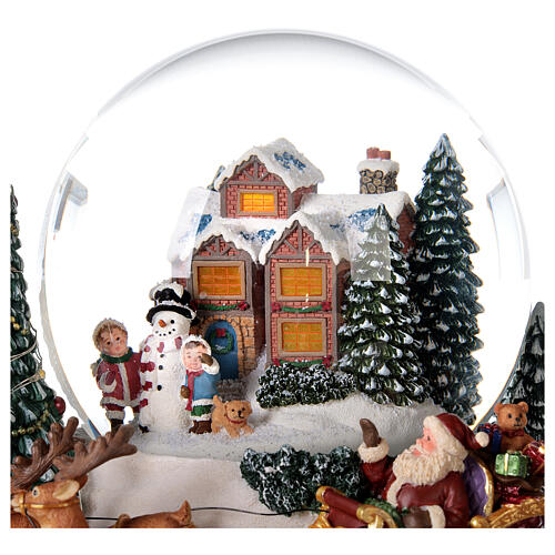 Esfera de vidrio nieve trineo Papá Noel carillón luces 20x20x20 cm 6