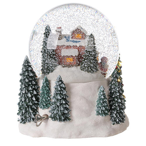 Esfera de vidrio nieve trineo Papá Noel carillón luces 20x20x20 cm 7