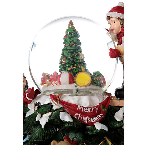 Weihnachtsspieluhr aus Glas mit Glitzer Baum und Kindern, 20x20x20 cm 5